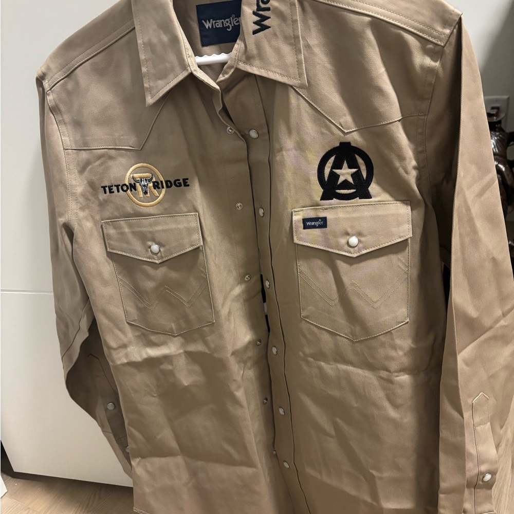 Wrangler Tan Teton Ridge Rodeo Sponsor Shirt Very Rare